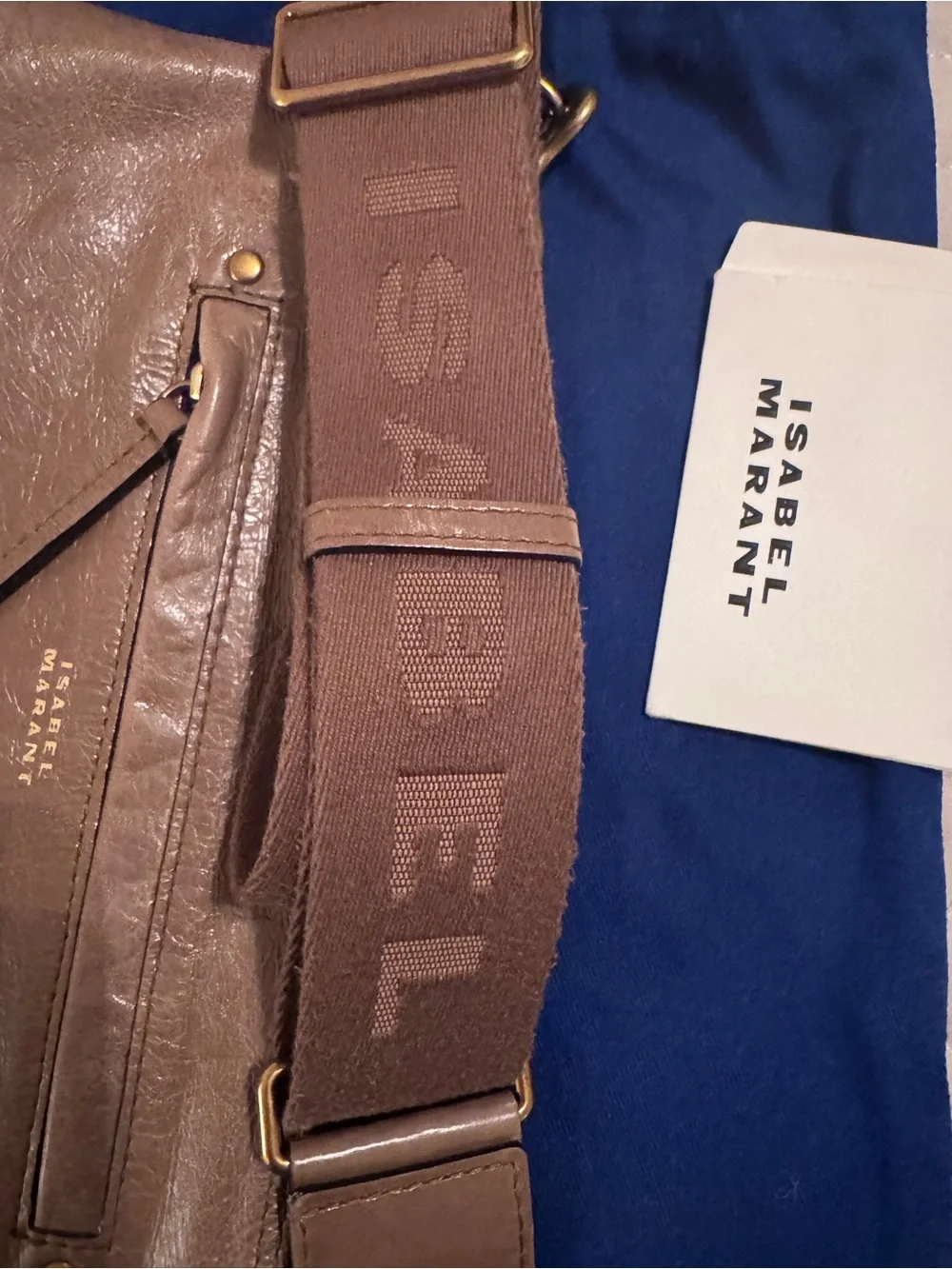 Isabel Marant Taupe Shiny Leather Crossbody with Branded Strap - Picture 9 of 9